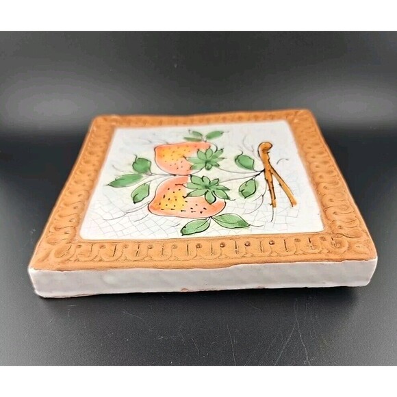 Horchow Italian Glazed Terracotta 6.5" Strawberry Fruits Wall Art Tiles Italy - Picture 3 of 7